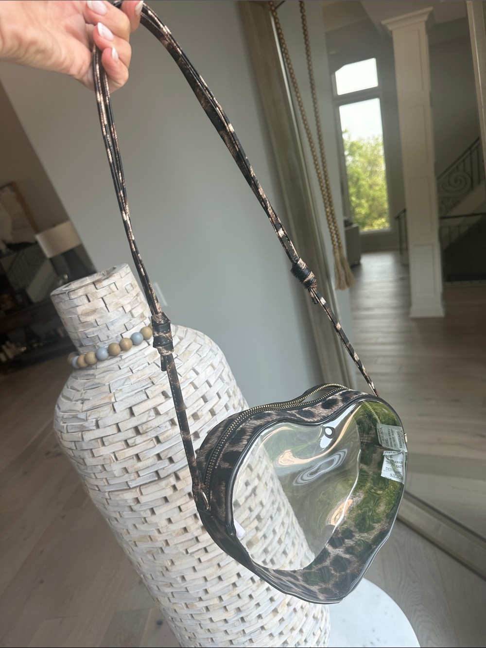 Clear Heart-Shaped Crossbody Bag with Brown leopard Trim - Picture 7 of 8